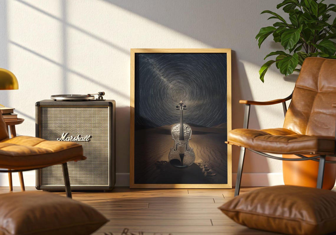 Violin Desert Night Star Trails Celestial Symphony Music Art Poster - Image 5