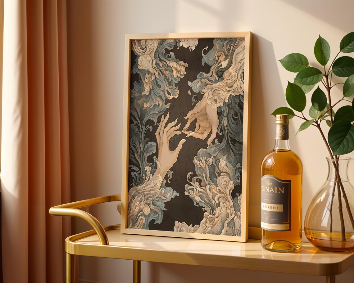 Surreal Reaching Hands Dreamlike Fantasy Mystical Flowing Art Poster - Image 4