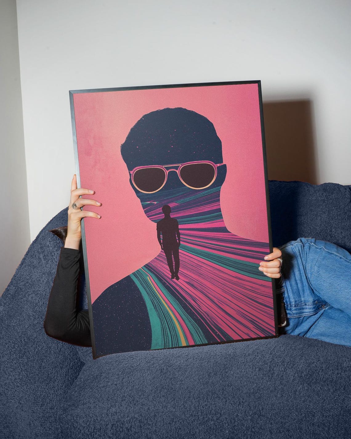 Retro Sunglasses Silhouette Cosmic Journey Surreal Portrait Poster