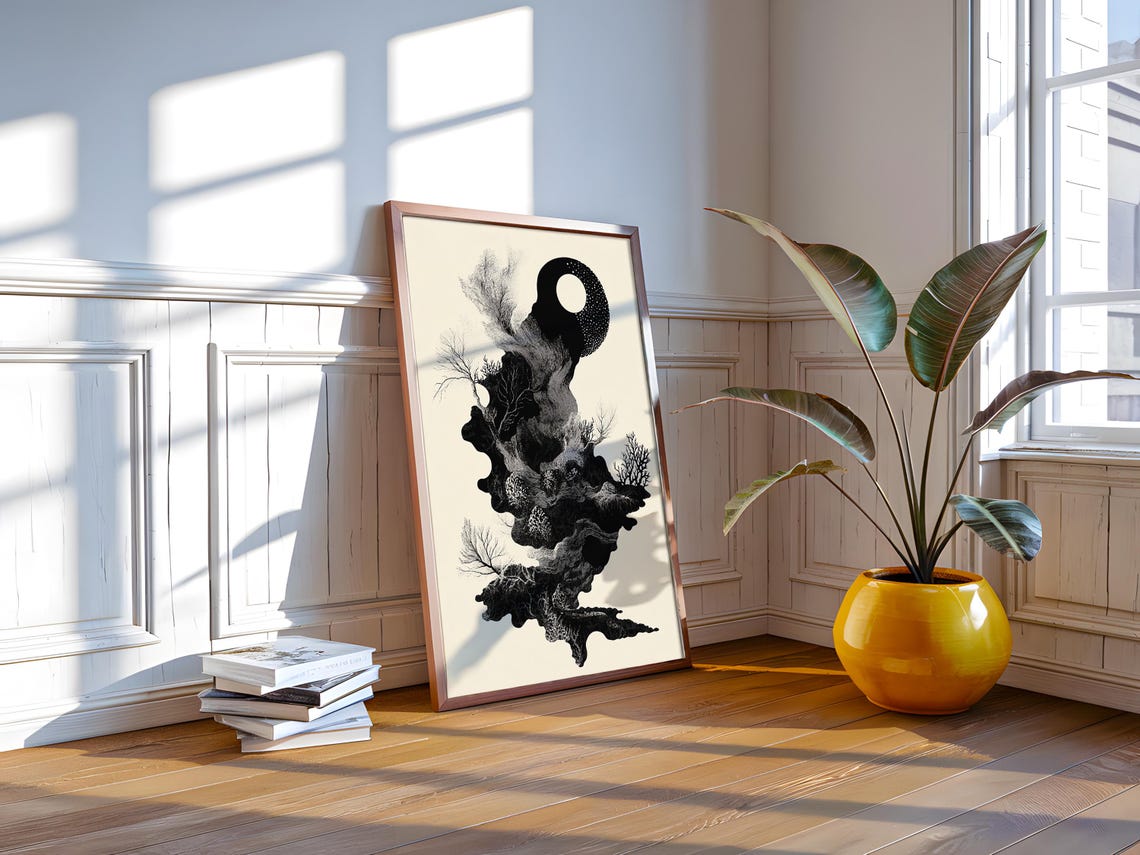Surreal Black Ink Botanical Art Print Dark Tree Inkblot Drawing - Image 3