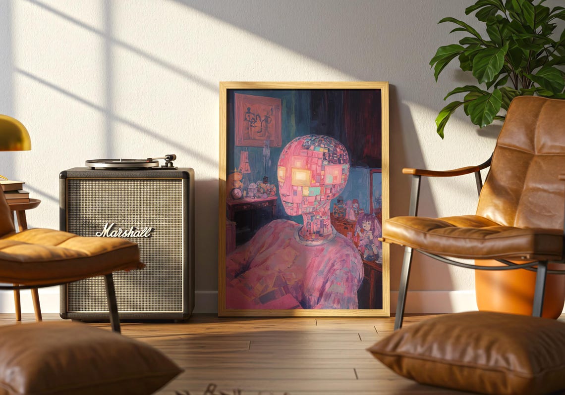 Pixel Mosaic Portrait Glowing Cubes Neon Cyber Dream Person Poster - Image 5
