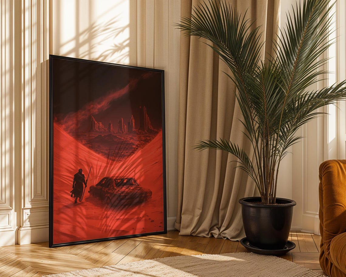 Red Desert Warrior Ruins Apocalyptic Dystopian Fantasy Art Poster - Image 2