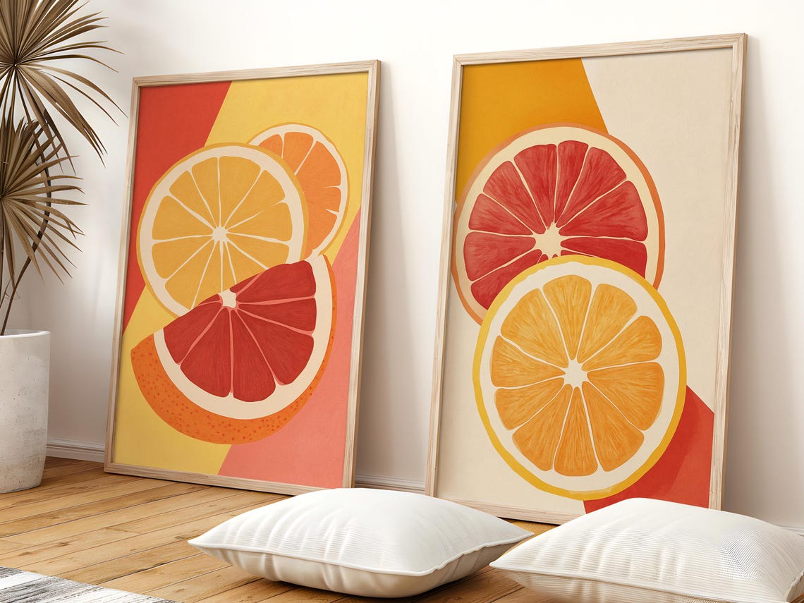 Citrus Harmony Art Print Bundle Orange Grapefruit Pop Vibrant Retro Kitchen Dcor - Image 2