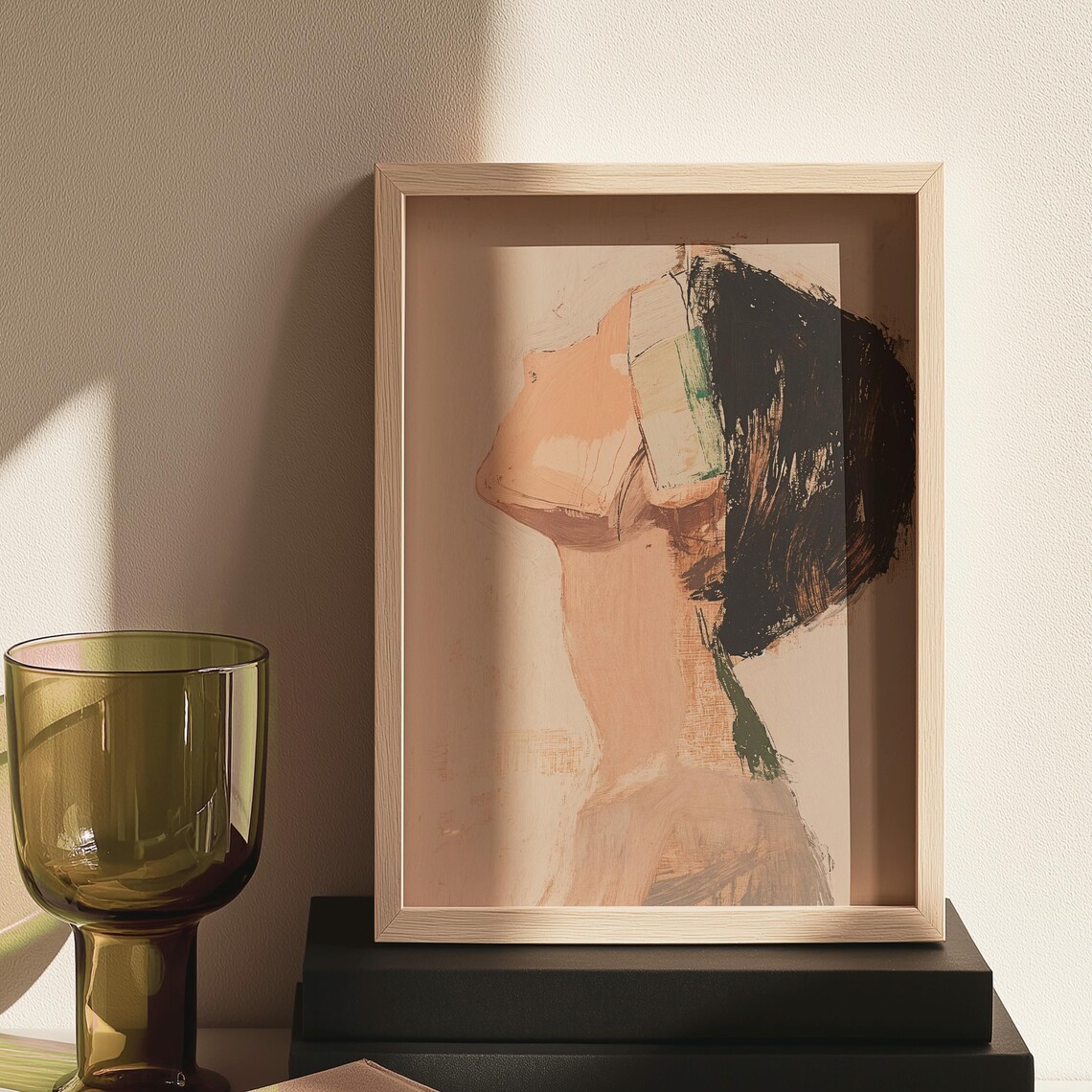 Abstract Profile Portrait Brushstroke Face Peach Black Minimal Art Poster - Image 5