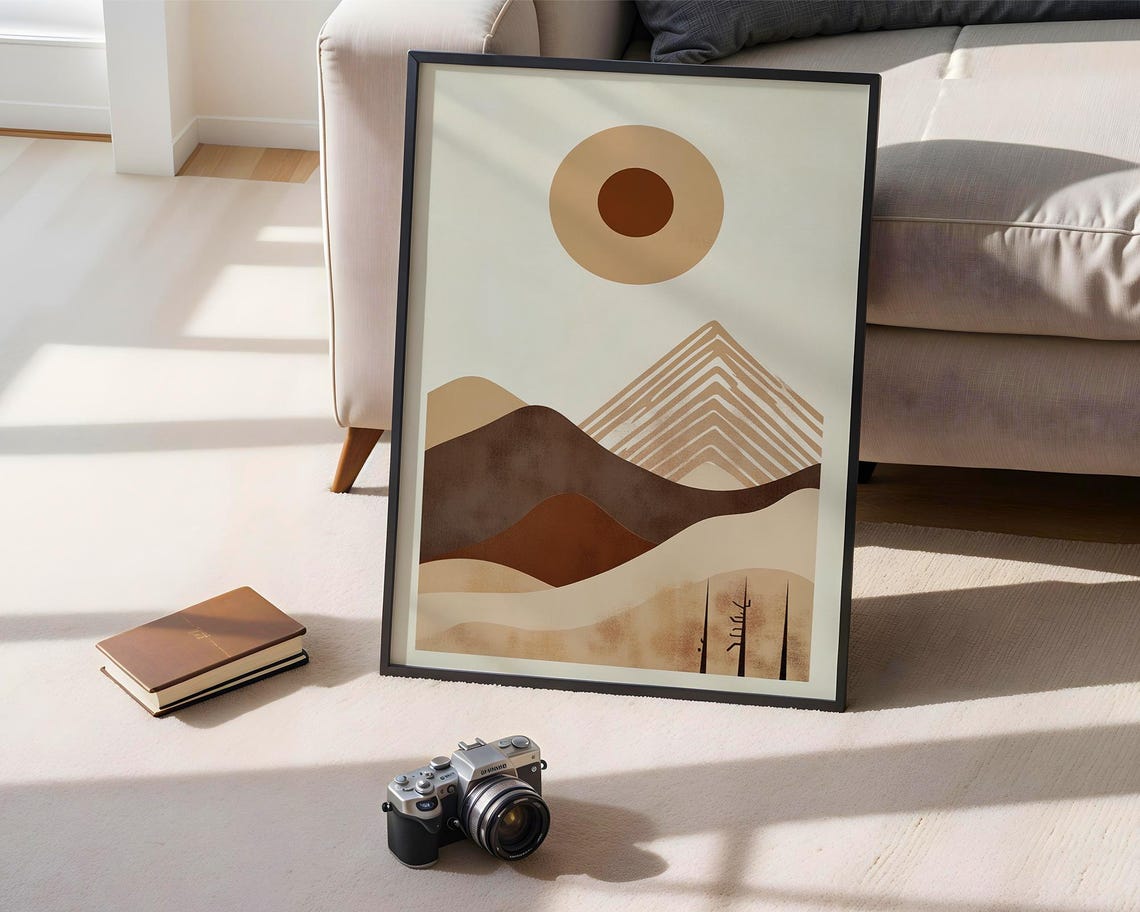 Minimalist Mountain Boho Landscape Earthy Abstract Sun Art Print - Image 3