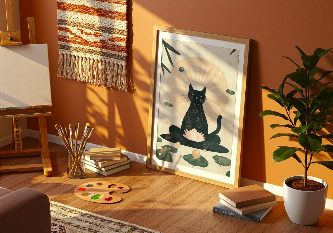 Zen Black Cat Lotus Meditation Cute Spiritual Yoga Wall Poster - Image 5