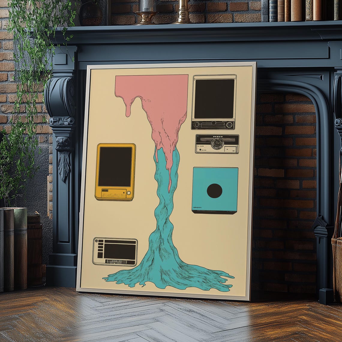 Retro Tech Collage Vintage Computers Paint Drip Fun Wall Poster - Image 4