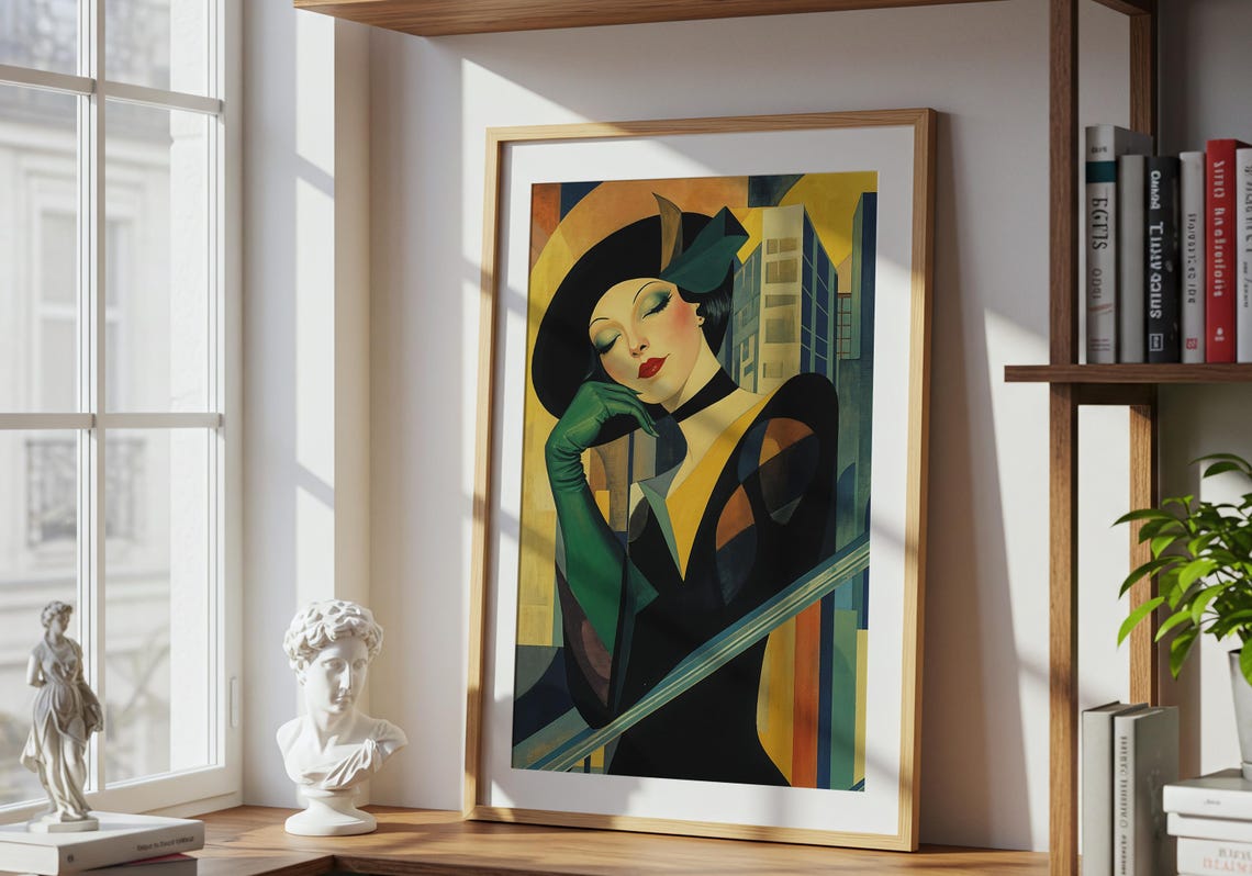 Art Deco Woman Print Retro Glamour Portrait Vintage Style Geometric Wall - Image 3