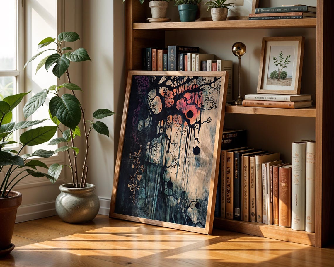 Surreal Tree Art Print Dark Fantasy Landscape Mystical Abstract Wall Decor - Image 3