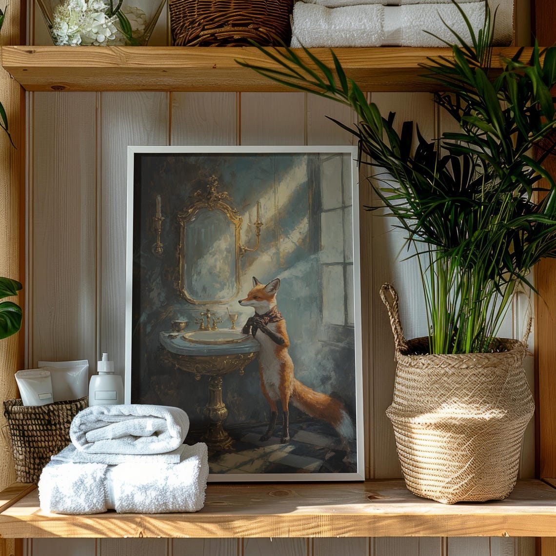 Refined Fox Art Print Elegant Anthropomorphic Animal Wall Whimsical Bathroom Decor - Image 5