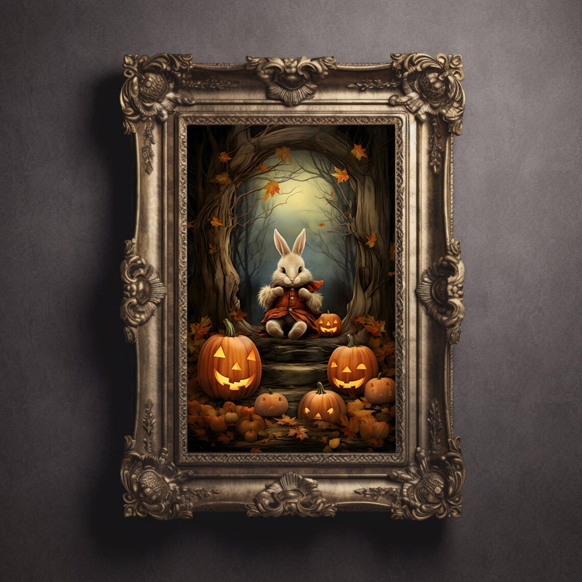 Halloween Bunny Painting, Cute Rabbit Pumpkin Art Print - Image 2