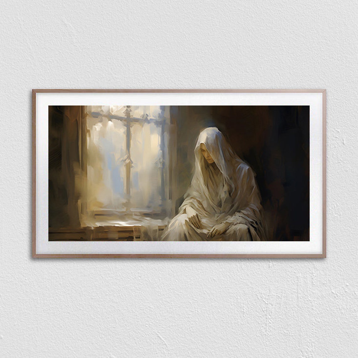 Seated Ghost By Window Moody Vintage Gothic Oil Painting Poster - Image 2
