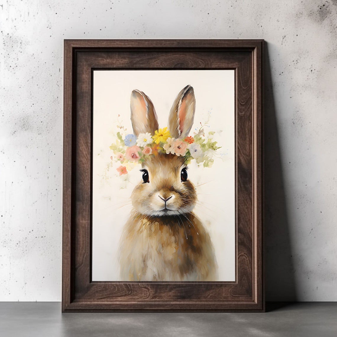 Adorable Bunny With Wildflower Crown Watercolor Nursery Poster - Image 2