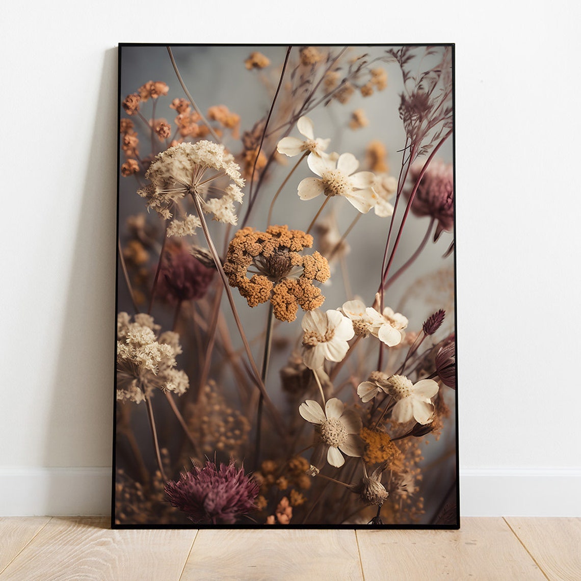 Wild Dried Flower Arrangement Cream Beige Autumn Meadow Print
