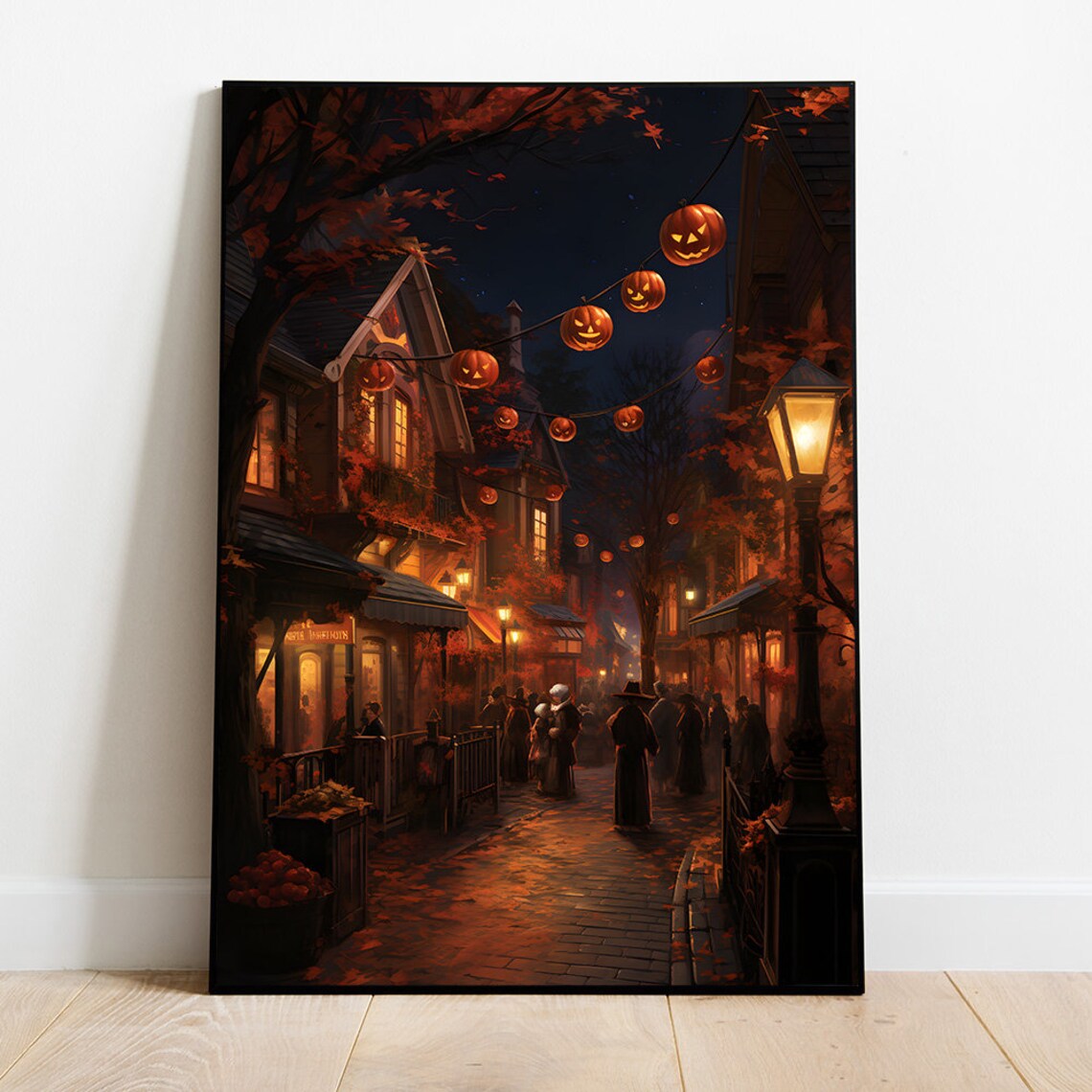 Halloween Village Painting, Moody Halloween Art Print