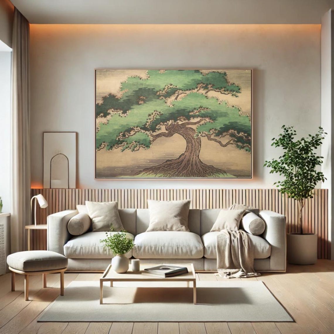 Majestic Green Pine Tree Japanese Ink Style Botanical Art Poster - Image 2