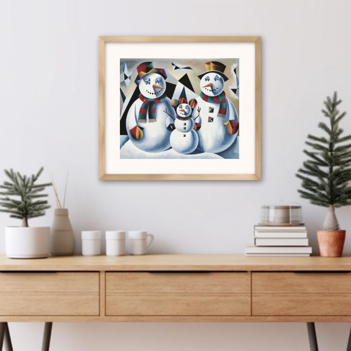 Cubist Snowman Family Portrait In Bold Geometric Winter Style Poster - Image 3