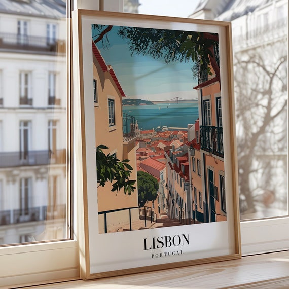 Lisbon Portugal Poster Alfama District Wall Art Portuguese Cityscape Travel Decor