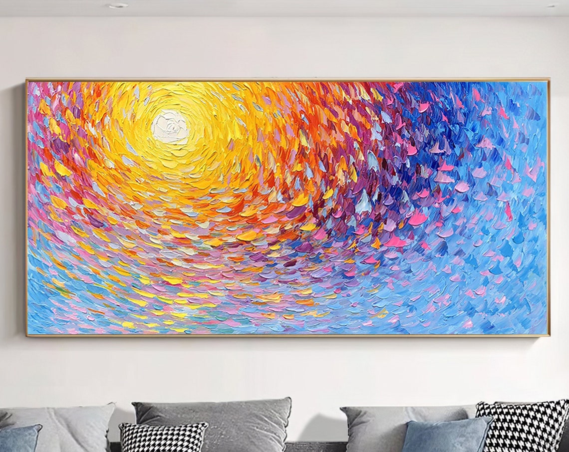 Radiant Sunburst Abstract Swirl 3D Palette Knife Impasto Wall Art