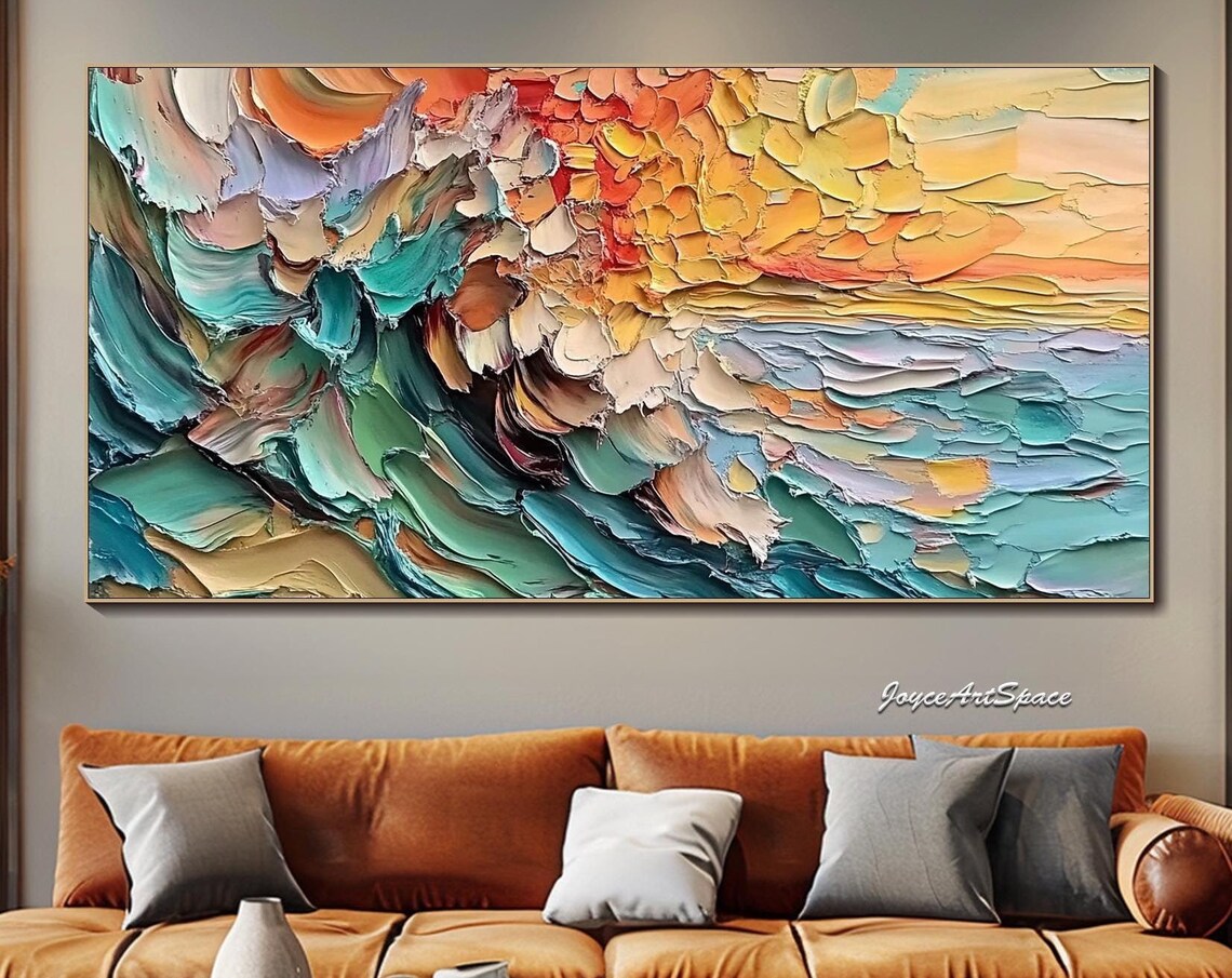 Abstract Ocean Beach Sunset, Oil Painting Wall Art