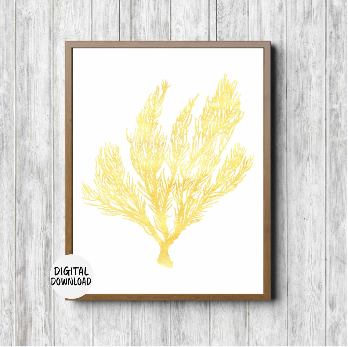 Bright Yellow Watercolor Sea Coral Branching Beach Bathroom Poster