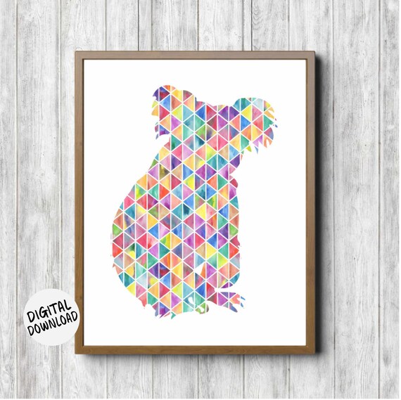 Geometric Koala Bear Nursery Kids Room Wall Art Watercolor Australian Marsupial Animal Baby Shower Gift