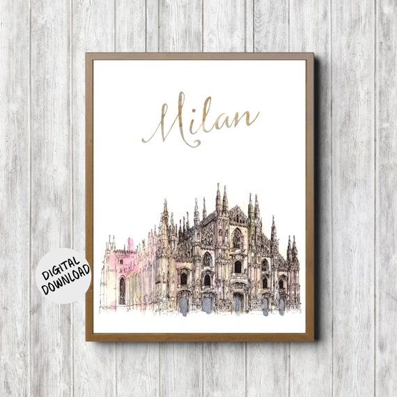 Italy Watercolor Wall Art Milan Cathedral Print Travel Art Decor World Cities Poster Famous Landmarks 16 X 20 11 X 14