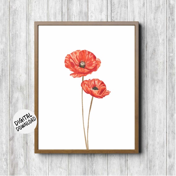 Watercolor Poppies Art Print, Simple Floral Decor