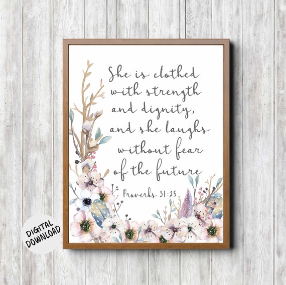 Rustic Scripture Wall Art Proverbs 31 25 She Is Clothed With Strength Bible Verse For Woman