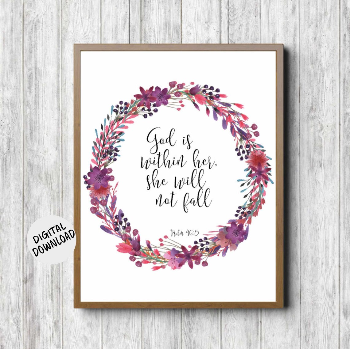 Psalm 46:5 Scripture Watercolor Wreath Art Print
