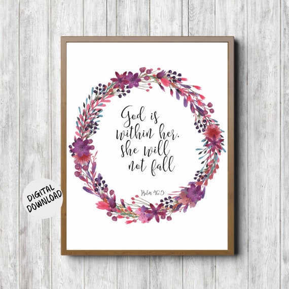 Psalm 46:5 Scripture Watercolor Wreath Art Print