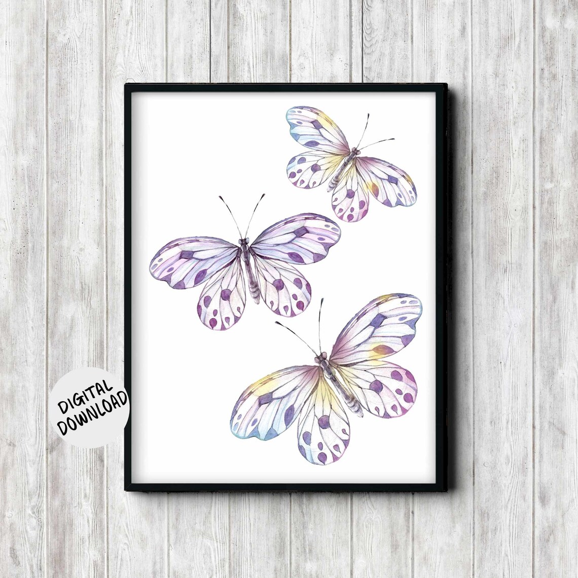Pastel Watercolor Butterflies Trio Girls Room Nursery Art Print