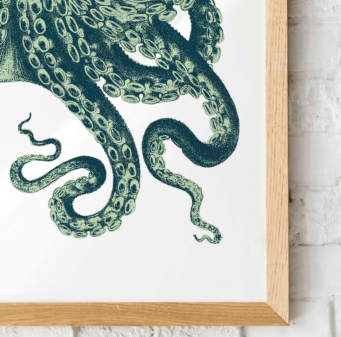 Navy Blue Octopus Tentacles Vintage Engraving Style Ocean Art Print - Image 2