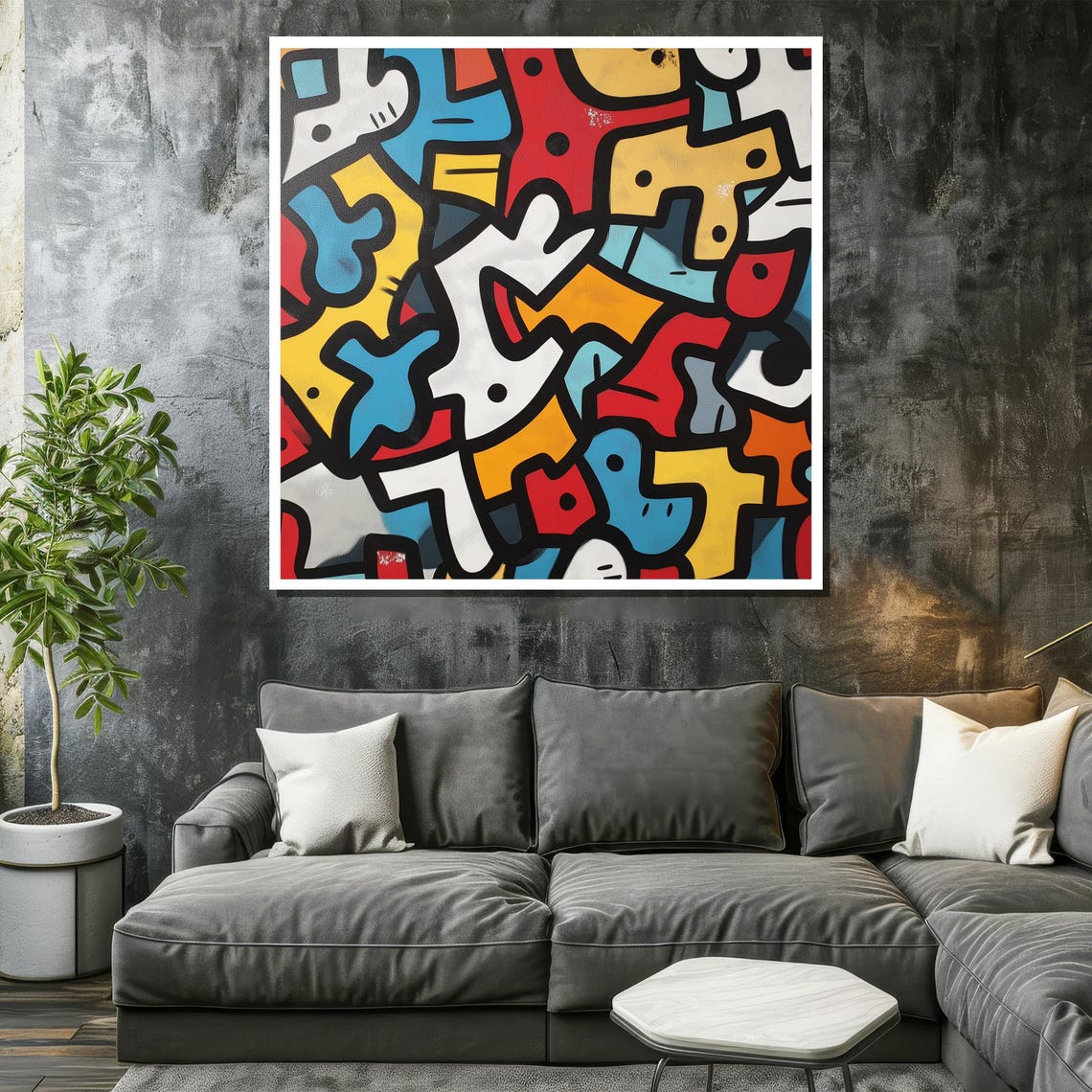 Colorful Graffiti Painting Abstract Urban Wall Art Modern Street Art Print Bold Geometric Pattern Artwork Contemporary Home Decor - Image 2