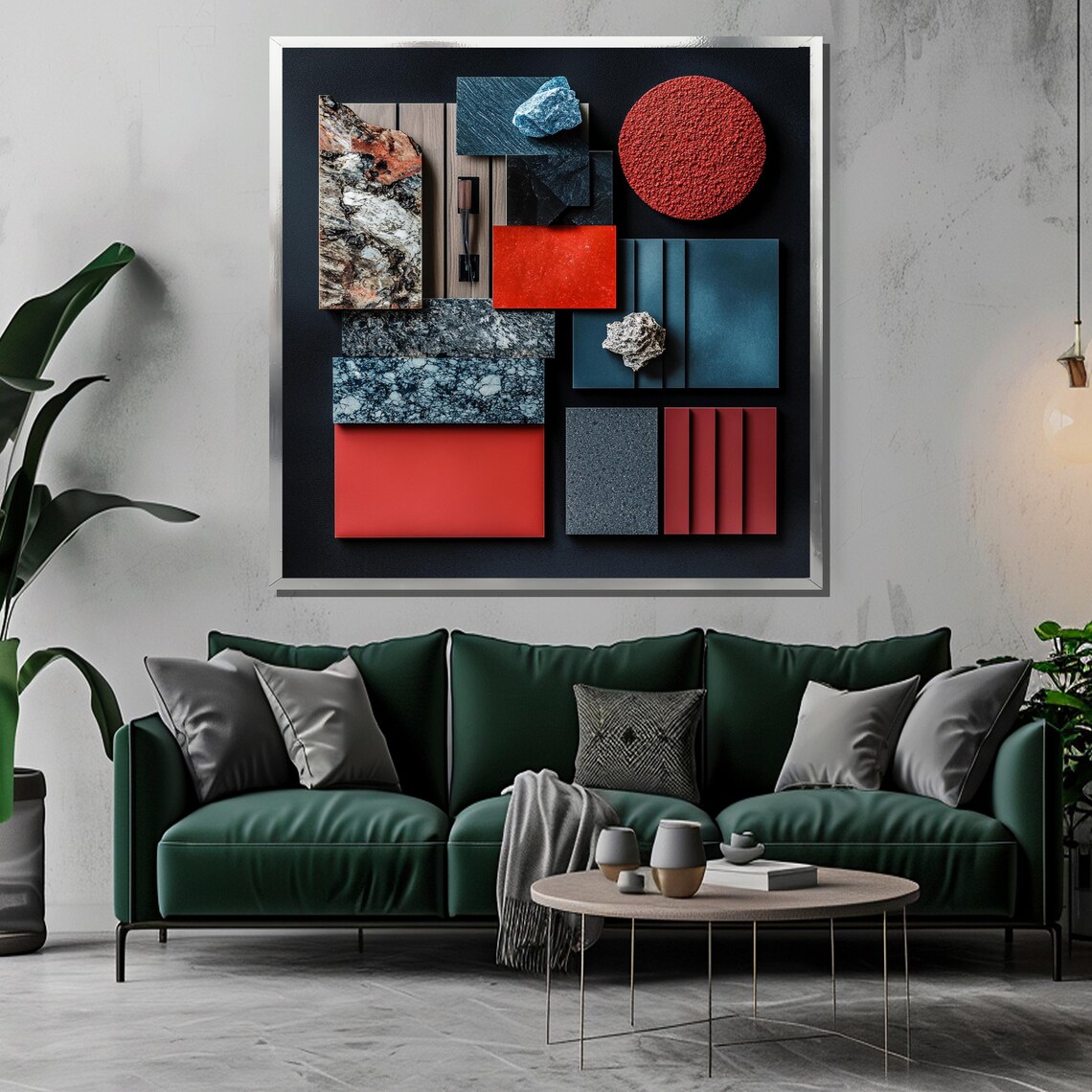 Bold Red and Blue Blocks on Black with Marble and Stone Texture Poster - Image 3