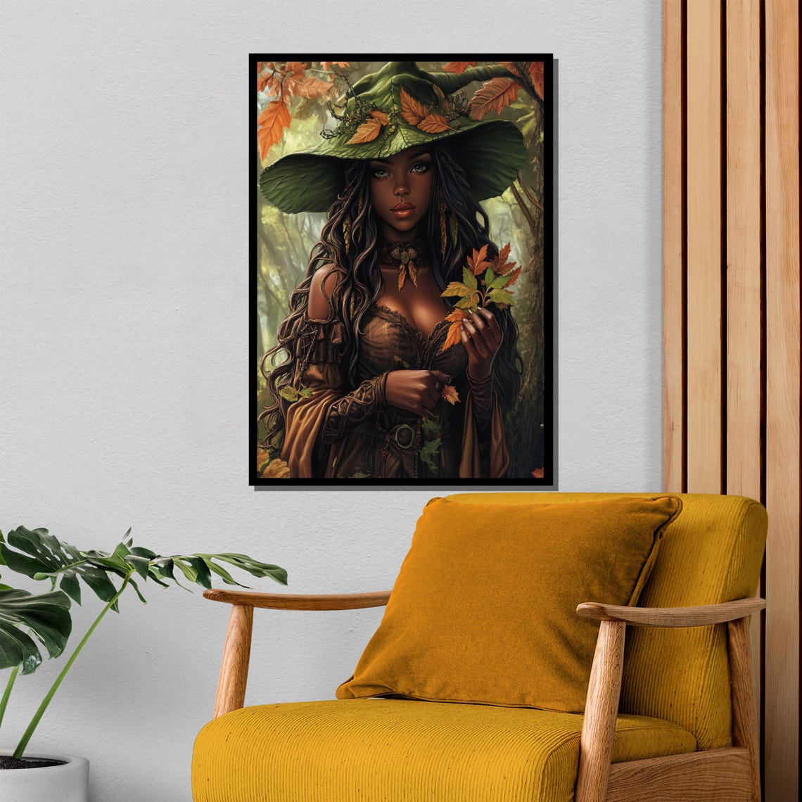 Herbal Forest Witch with Autumn Leaf Hat Fantasy Portrait Poster - Image 4