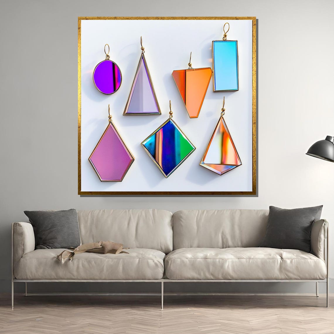 Geometric Mirror Earrings Colorful Acrylic Statement Jewelry Modern Iridescent Dangle Earrings Unique Gift For Women