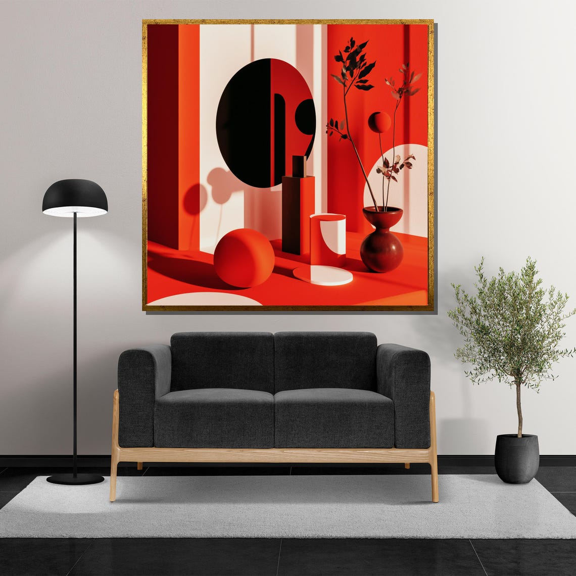 Minimalist Geometric Painting Modern Abstract Red And Black Art Contemporary Wall Decor Bold Home Interior Unique Gift - Image 5
