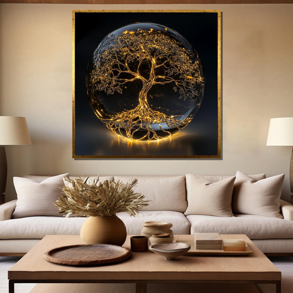Golden Tree of Life Glowing Inside Dark Glass Sphere Art Poster - Image 5