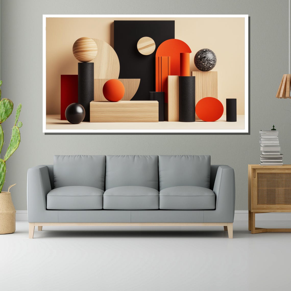 Modern Geometric Painting Red Black And Wood Abstract Wall Art Bold Minimalist Home Decor Gift - Image 2