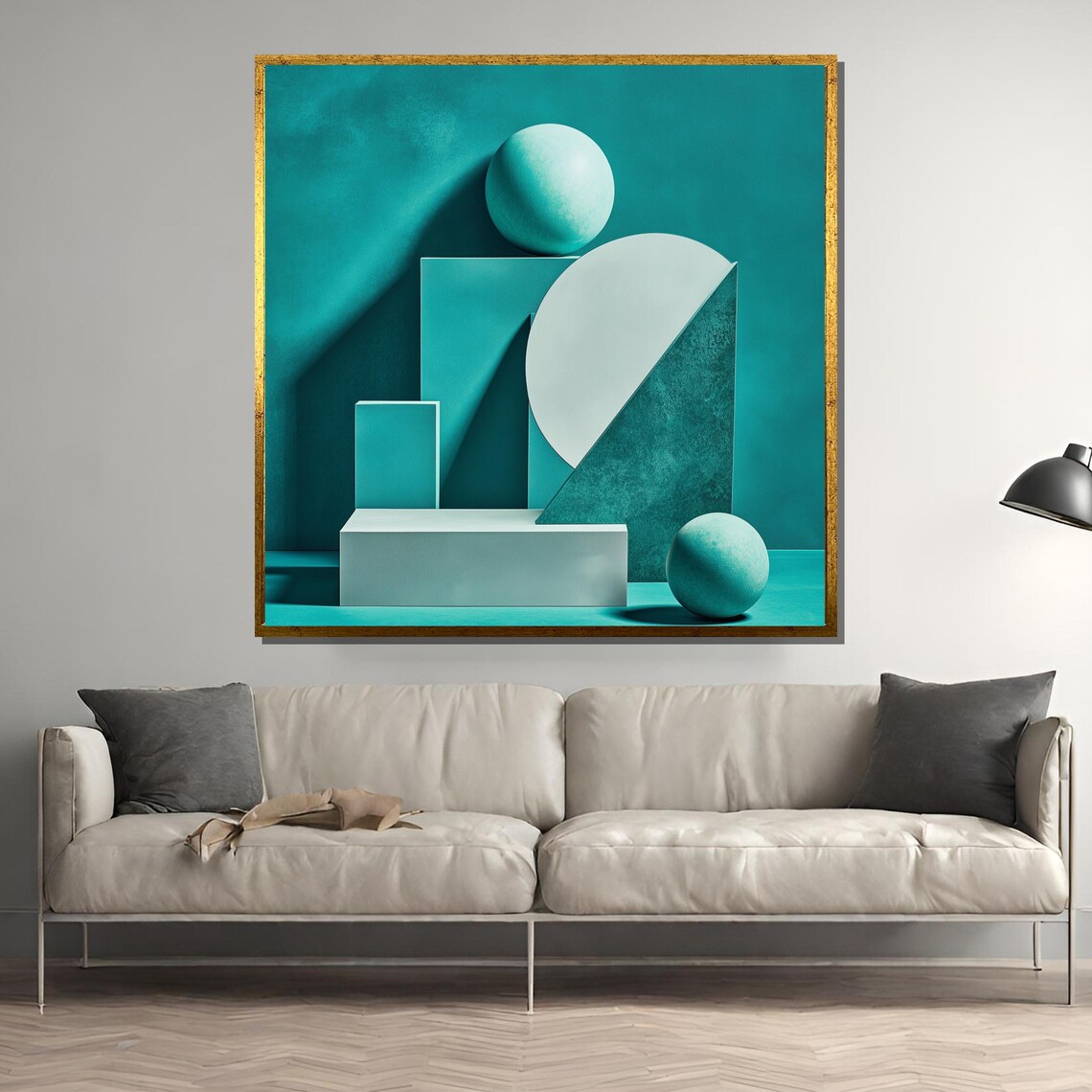 Modern Teal Geometric 3D Shapes Minimalist Abstract Art Poster