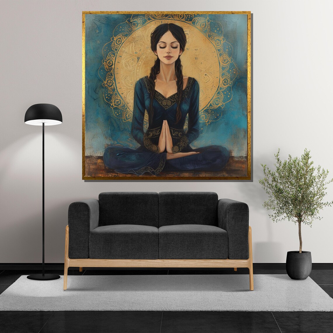 Serene Meditating Woman With Golden Mandala Halo Spiritual Poster - Image 5