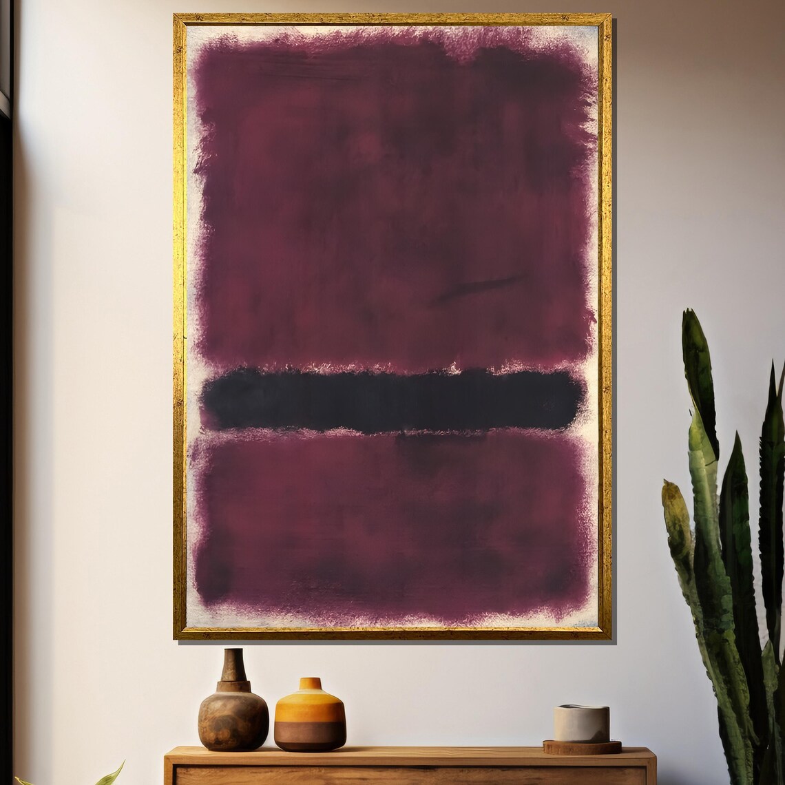 Rich Burgundy Split By Black Band Abstract Color Field Poster
