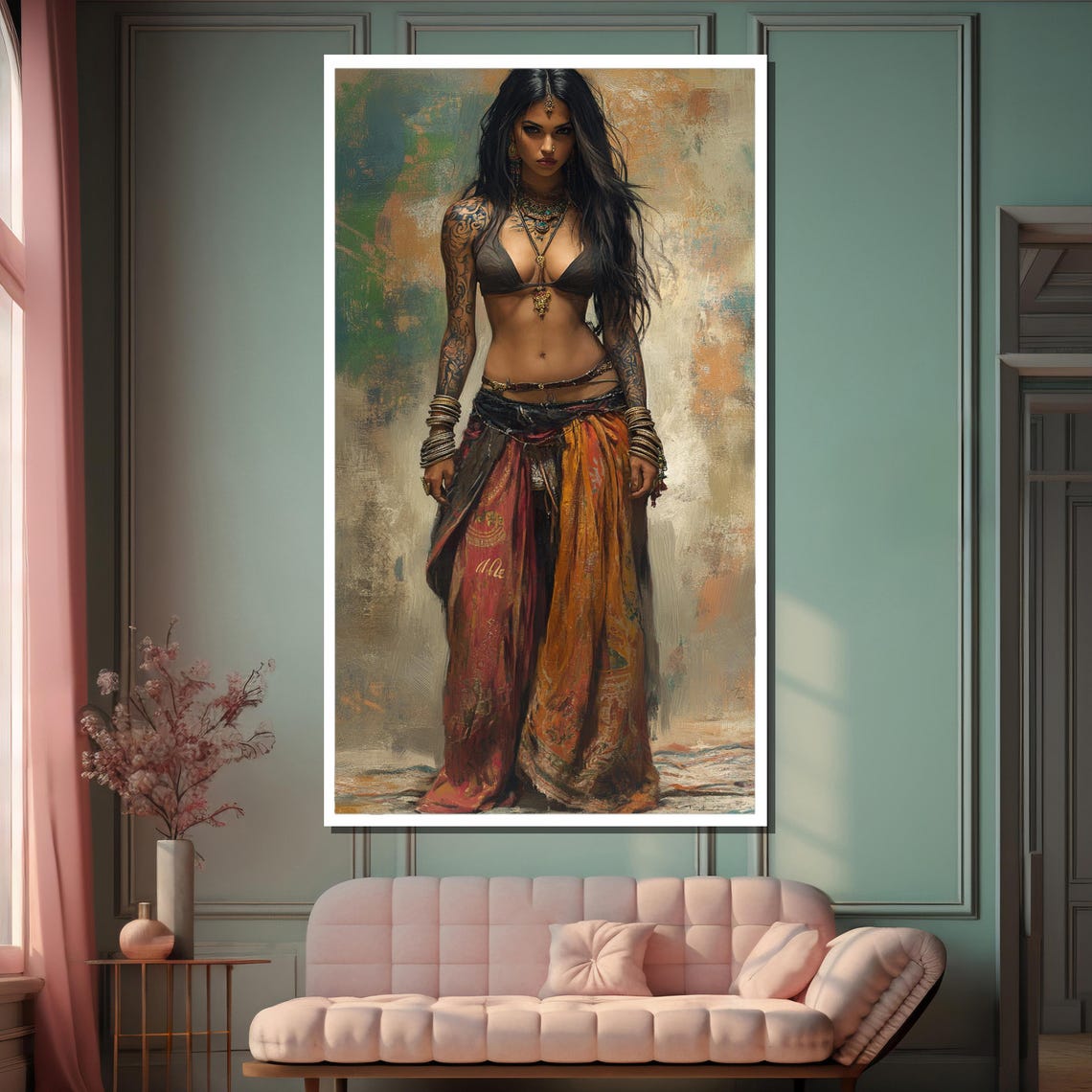 Bold Ethnic Beauty Painting Full Body Indian Woman In Vibrant Traditional Attire Perfect Cultural Art Gift - Image 2