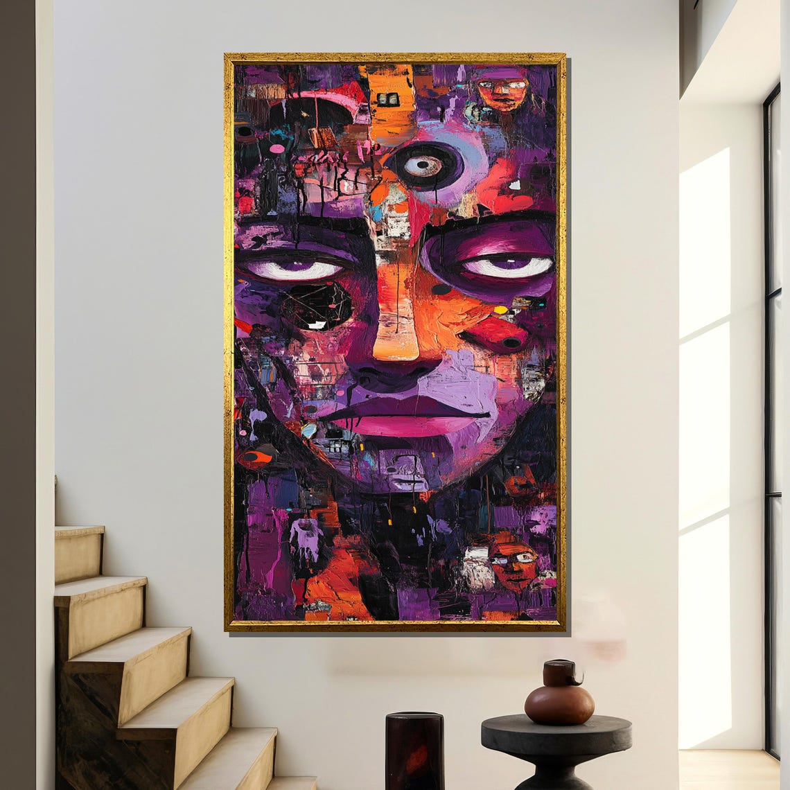 Abstract Expressionist Face Painting Vibrant Mixed Media Wall Art Bold Contemporary Portrait Print Emotional Modern Decor