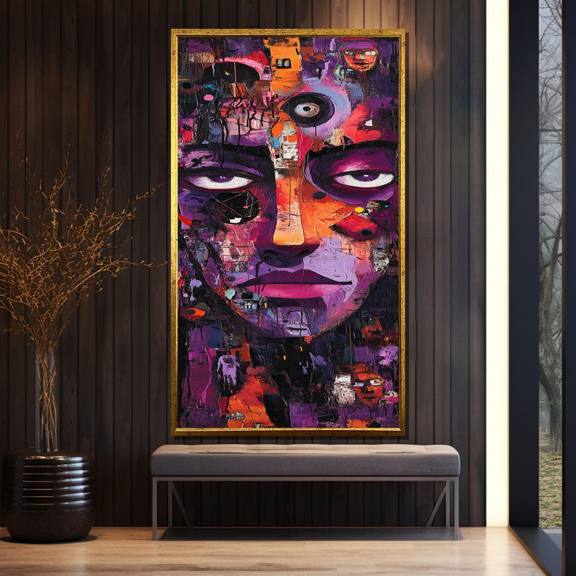 Abstract Expressionist Face Painting Vibrant Mixed Media Wall Art Bold Contemporary Portrait Print Emotional Modern Decor - Image 5