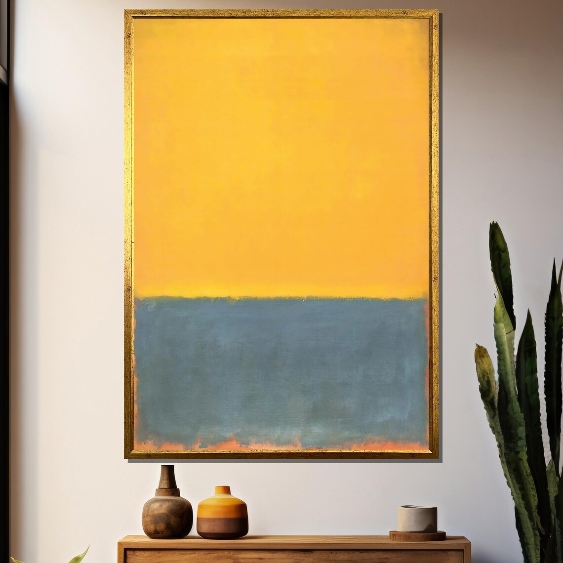 Sunny Yellow Over Muted Teal Blocks Modern Abstract Art Poster
