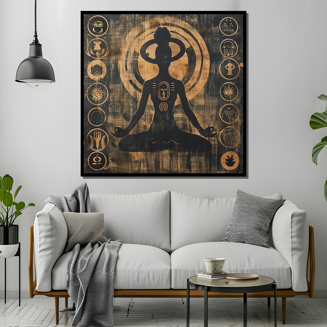 Golden Tribal Meditation Silhouette with Adinkra Symbols Poster - Image 4