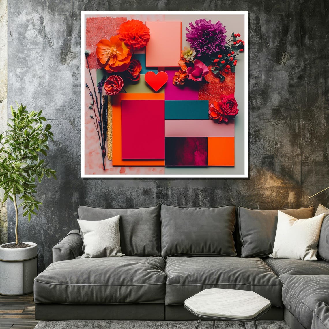 Vibrant Romantic Floral Heart Collage Colorful Botanical Art Poster - Image 2