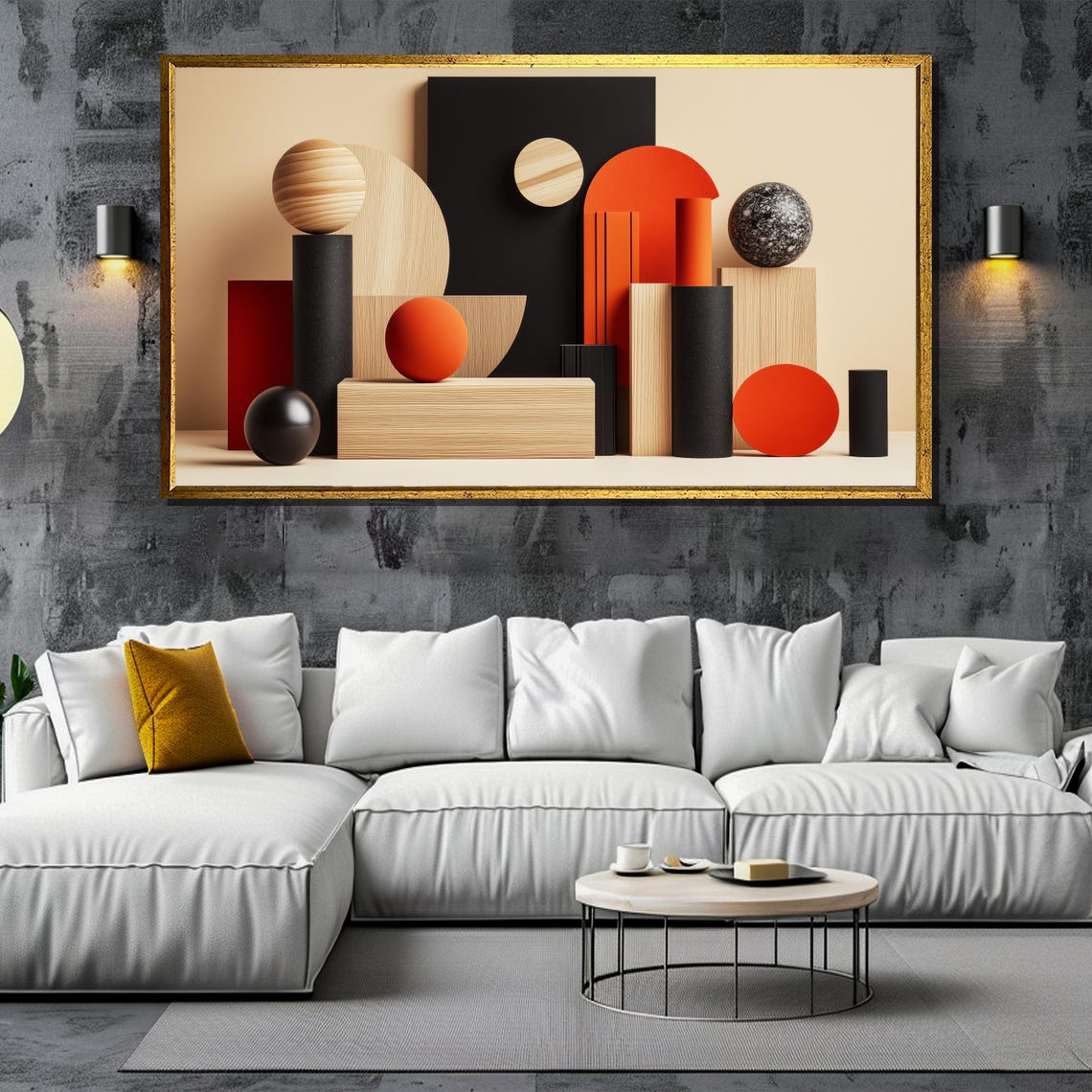 Modern Geometric Painting Red Black And Wood Abstract Wall Art Bold Minimalist Home Decor Gift - Image 5